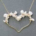 Necklace 270 Hammered Heart With Keshi..