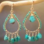 Aphrodite 55 Hammered Drop Hoops With Turquoise