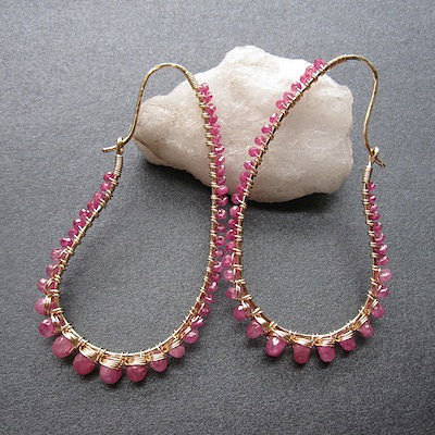 Luxe Bijoux 67 Hammered Drops Wrapped With Ruby (choice Of Red Or Pink)