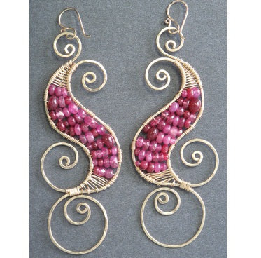 Luxe Bijoux 129 Hammered Swirl Earrings With Ruby