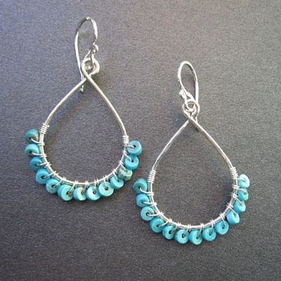 Aphrodite 39 Hammered Drop Hoop With Turquoise Heishi Beads