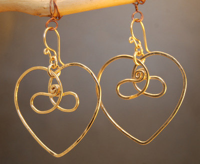 Nouveau 159 Hammered Celtic Heart Earrings, Sterling Silver, 14k Gold Filled